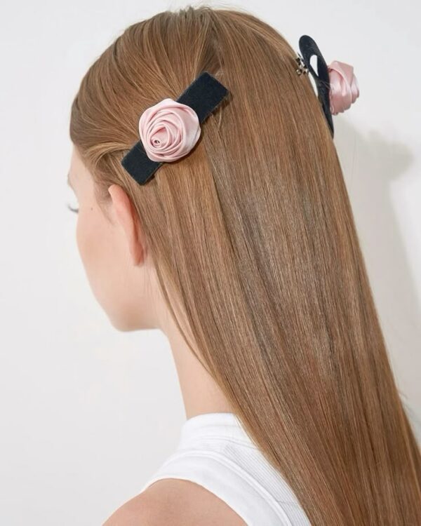 กิ๊บโบว์มินิมอล - กิ๊บโบว์ผ้าสีดำ-ชมพู ขนาดเล็ก เรียบง่าย