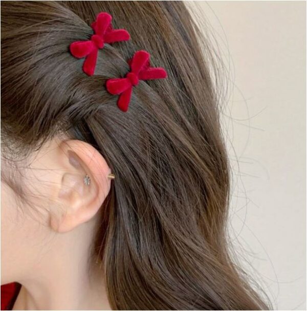 กิ๊บโบว์จิ๋ว - กิ๊บโบว์ผ้าสีแดงเข้ม ขนาดเล็กพิเศษ